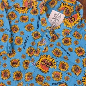 Sublime‎ 4:20 Sun Logo Button Up Shirt Mens L Blue All Over Print Short Sleeve